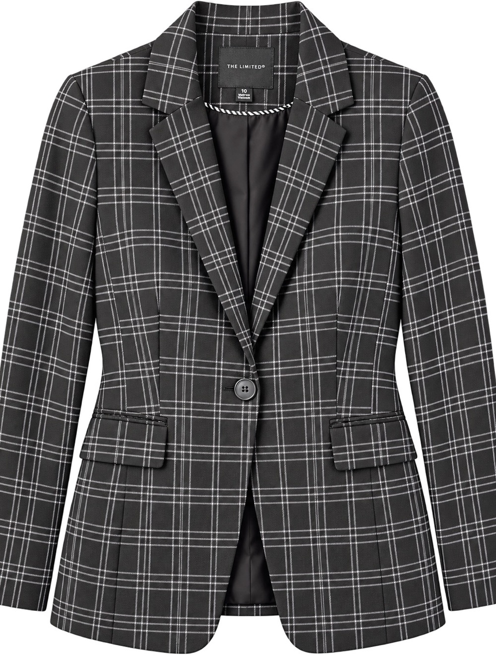 The Limited Black and White Plaid Single-Button Blazer